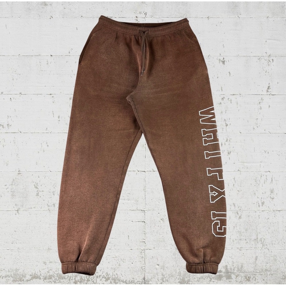 White Fox Sweatpants Womens Small Brown Streetwear Joggers Side Graphic Cozy